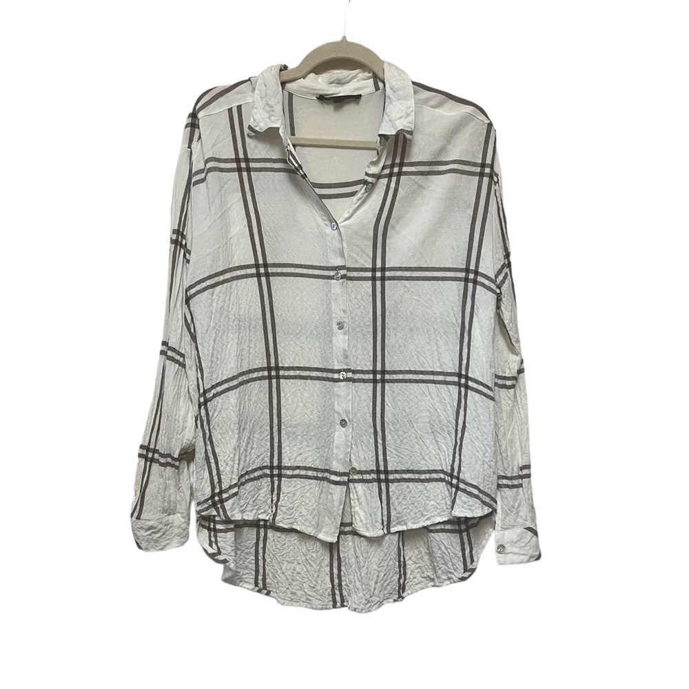 Jane and Delancey White and Black Plaid Top